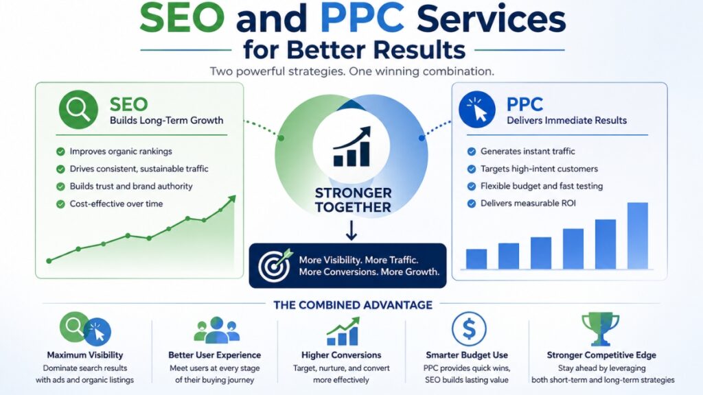 Businesses combining SEO and PPC services for better digital marketing performance and lead generation in 2026